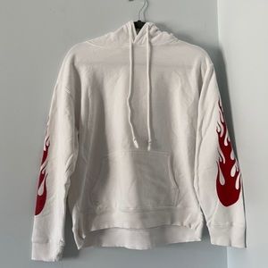 White Brandy Melville Hoodie with Flame Sleeves